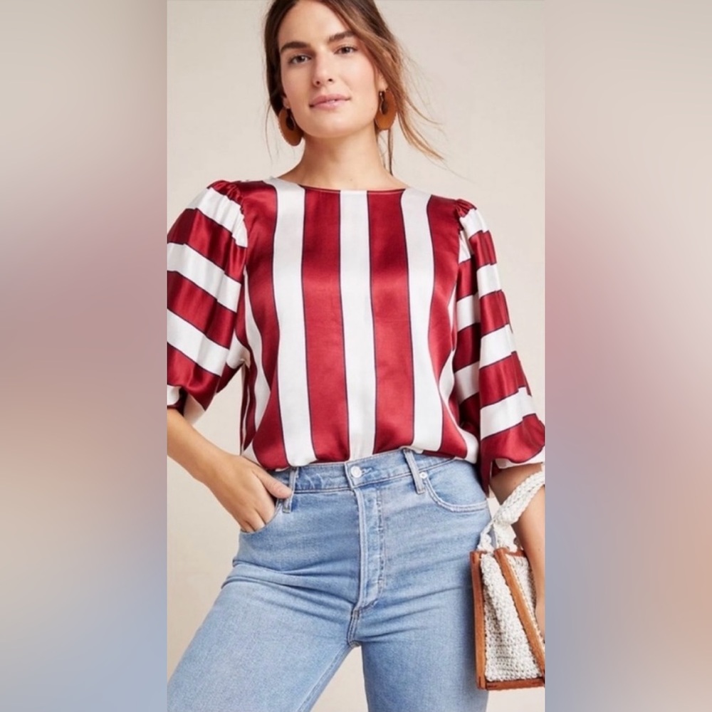 NWOT *MAEVE* by ANTHROPOLOGIE Blouse … *MARIA* … Rouge•White Striped … Size: 10